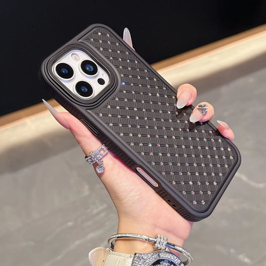 Luxe Pure Color Starry Sky Diamond Leather Lozenge Grid Sparkling Back Phone Covers for iphone 17/16/15/14/13/12pro max