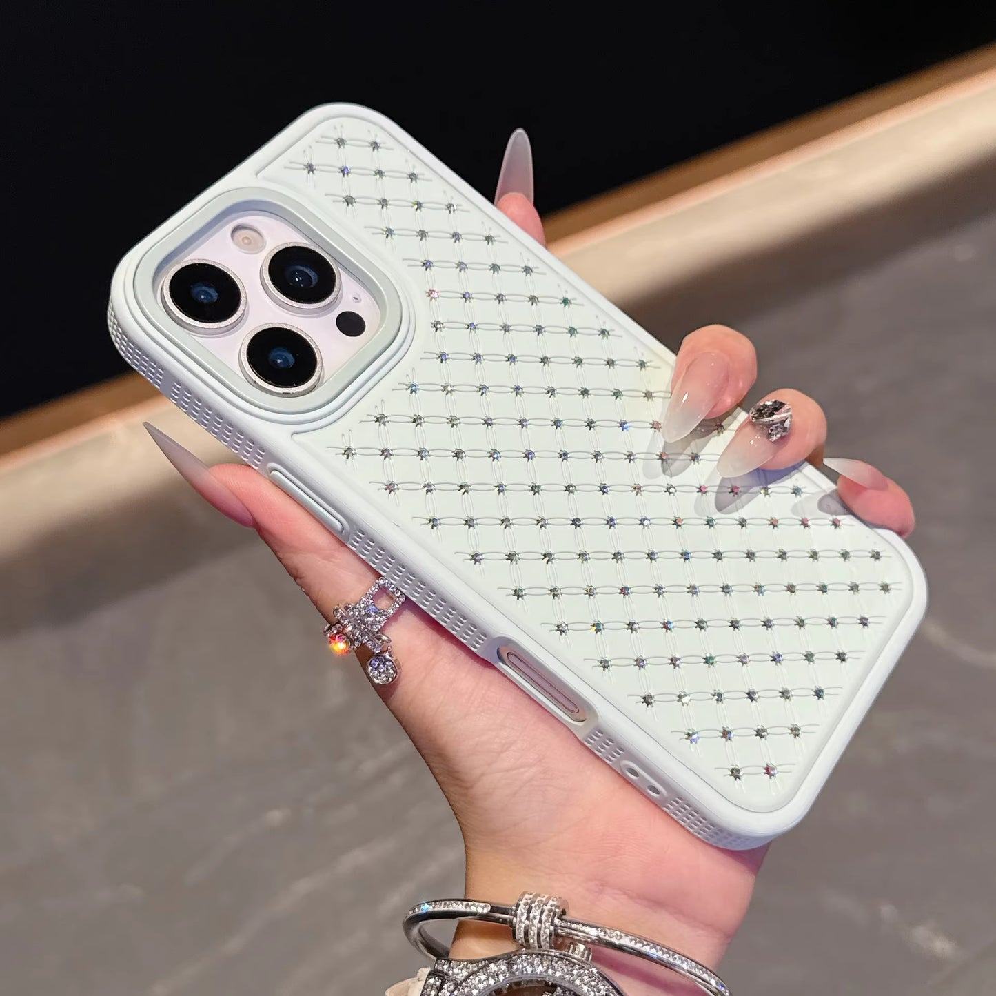 Luxe Pure Color Starry Sky Diamond Leather Lozenge Grid Sparkling Back Phone Covers for iphone 17/16/15/14/13/12pro max